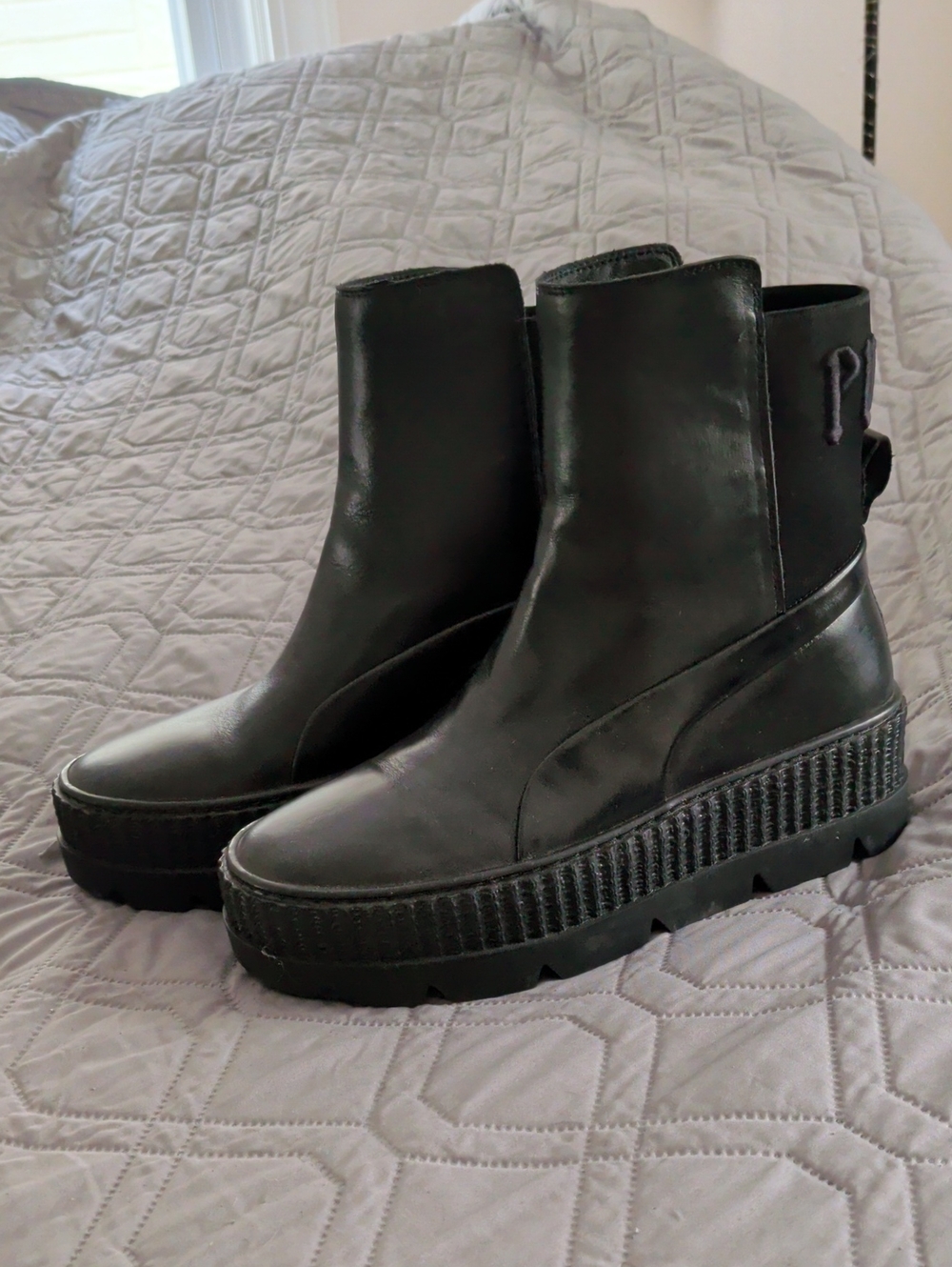 Puma Black Leather Platform Ankle Boots
